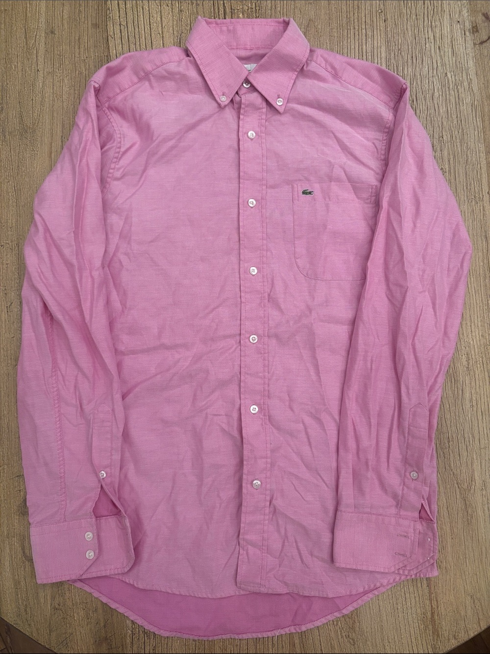 Lacoste Men's Pink Button-Down Dress Shirt with Chest Pocket